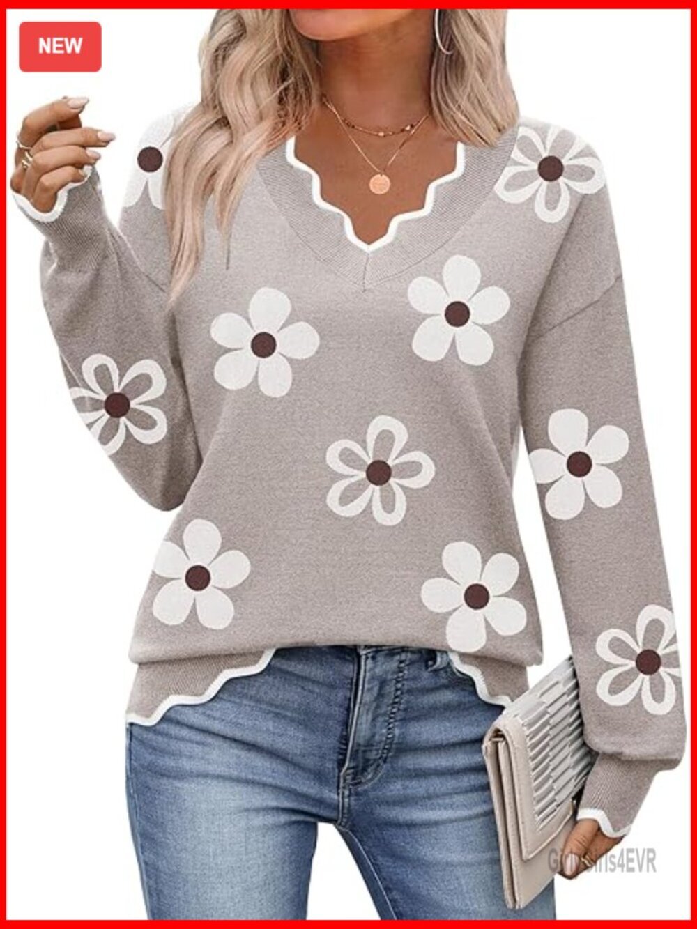 V-Neck Ribbed Knit Pullover Sweater Long Sleeve Lightweight Casual Dressy